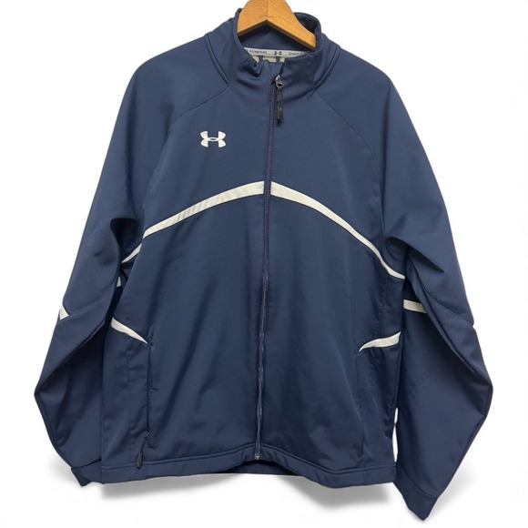 Under Armour Other - Under Armour Mens Navy Blue White Athletic Track Jacket‎ Full Zip Size Large